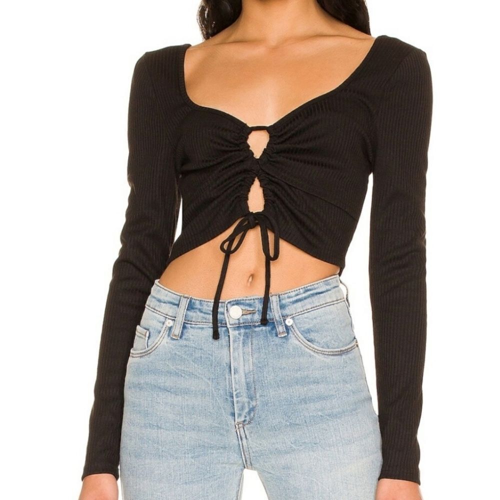 MINKPINK Black Ribbed Darling Cropped Top Size Medium